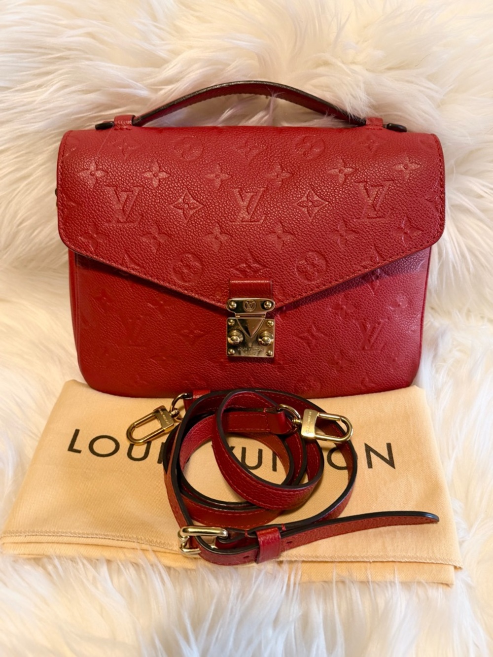 Louis Vuitton Red Empreinte Pochette Métis Satchel with Gold Hardware